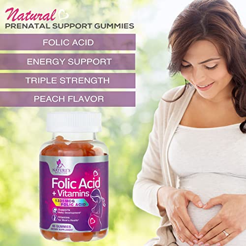 Folic Acid Gummies - Prenatal Multivitamin For Mom & Baby - Before, During, Post Pregnancy, Nature's Multi Vitamin Gummy Supplement With Vitamins A, C, D, E, B6, B12-2225 Mcg Dfe - 60 Gummies #TOP5