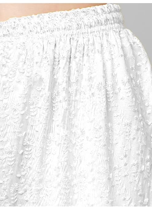 Image of Women's Palazzo Pants Rayon Trousers Chikankari Embroidered Lace Trim Wide Leg Straight Fit Flared Palazzo for Girls & Women