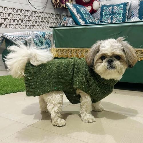 Image of Lulala Dog Sweater, Small Dog Autumn Sweater for Dogs Girls Boys, Classic Turtleneck Knitwear Dog Clothes for Cold Weather, Cable Knit Dog Outfits, Coat, Pet Apparel (Green, 8 Inch)
