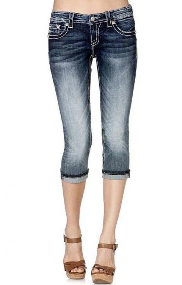 Miss Me Sequined Detailing Denim Capri