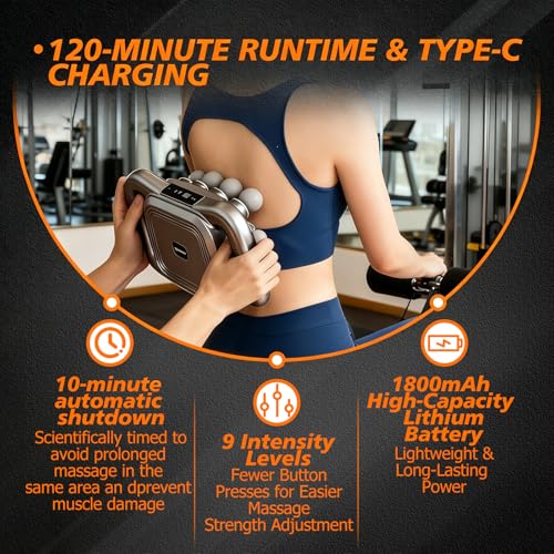 Image of Massage Gun Deep Tissue with 16 Heads, 9 Modes & 9 Levels - Full Body Muscle Massager for Fascia, Electric Percussion Massager Gun for Muscles(Grey)