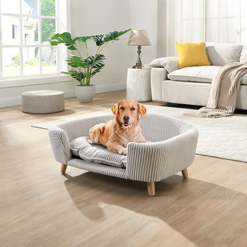 Christopher Knight Home Elroy Orthopedic Dog Bed, Elevated Dog Sofa Bed for Small Dog, Supportive Foam Pet Couch Bed with Wooden Legs, Modern Pet Sofa Bed, Light Beige - Image 4