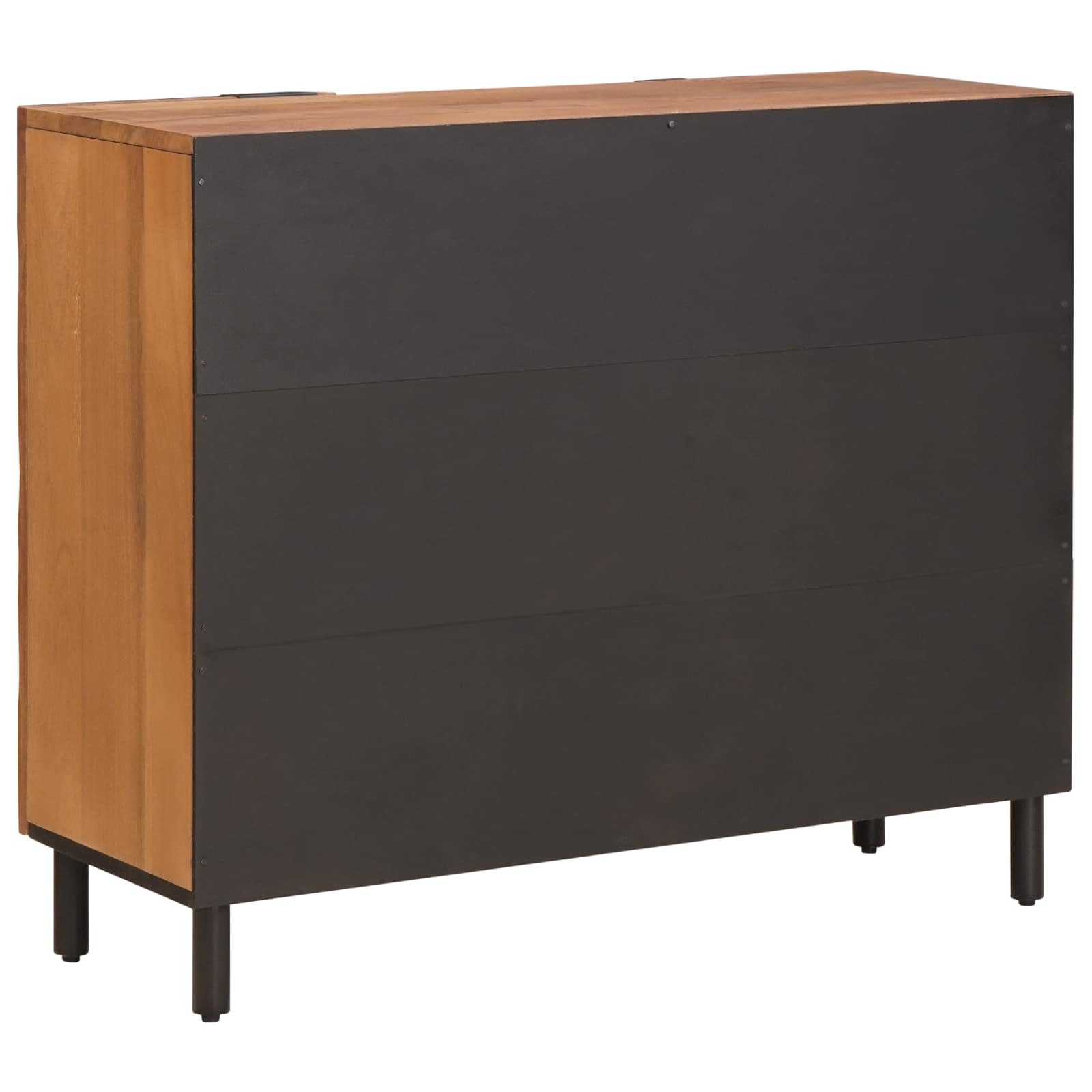 Credenza con superficie marrone acacia, 90 x 33 x 75 cm, con ripiano, ante a battente, legno massiccio di mango, spazio per soggiorno, camera da letto, console multimediale, stoccaggio, rack