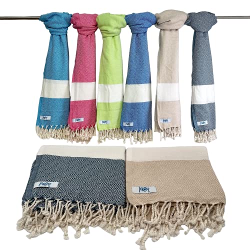 MEBY Set of 2 XXL Large 90 x 180 cm 100% Cotton Turkish Beach Towels - Blue Geometric Pattern - Image 4