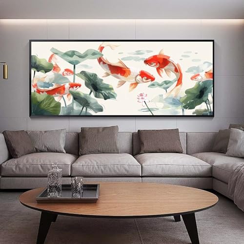 Canevas broderie diamant poisson koi d'exception en strass ronds 5D et grand format D74