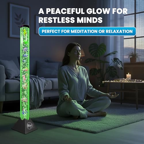 Image of Brewish 4FT Bubble Tube Lamp with Replaceable Pump | 16 LED Color Changing Fake Aquarium Night Light with Remote & 12 Fish, No-Glue Design, Home Decor, Ideal Gifts, Sensory Lights for Autism & ADHD