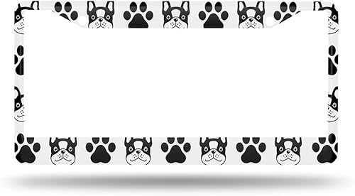 Miniatura 2 de Marco de placa de bulldog francés negro, lindo soporte de placa de animal para mascotas, marco de placa de automóvil con estampado de pata de gato,
