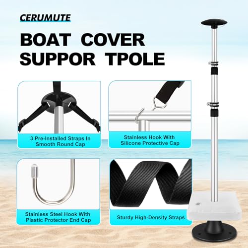 Boat Cover Support Bars Set of 2, Aluminium Telescopic Boat Cover Support System with Webbing and Weight Bag for 21-24ft Pontoon Boat Cover Gray