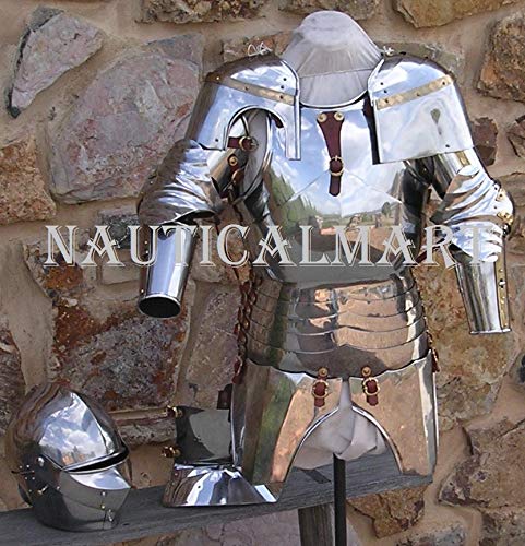 NauticalMart Medieval Knight Reenactment Steel Armour Breastplate with Close Helmet & Arm Set