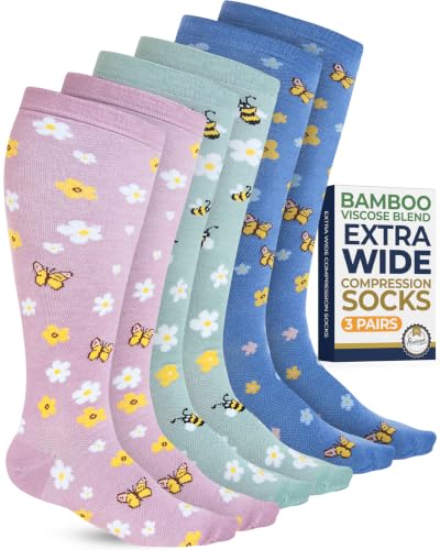 Image of Pembrook 3 Pairs Plus Size Compression Socks Wide Calf - Bamboo Viscose Compression Socks for Women Wide Calf