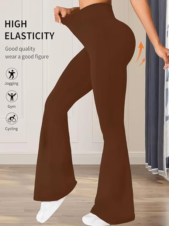 Image of DIAZ Womens Flare Pant High Waist Stretchable Trousers for Women | Bell Bottom Pants for Women | Wide Leg Palazzo Pants | Flared Yoga Pants |Casual Wear Office /Gym Wear Pants-Pack of 1