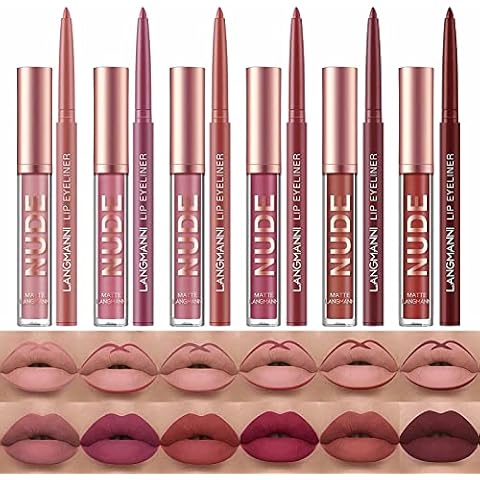 SUMEITANG 12Pcs Lip Liner and Lipstick Makeup Set, 6 Matte Nude Liquid Lip Stick With 6 Matching Smooth Lipliner pencil, All in One Waterproof Long Lasting Lipgloss, Girls&Women Lips Makeup Gift Set Cover