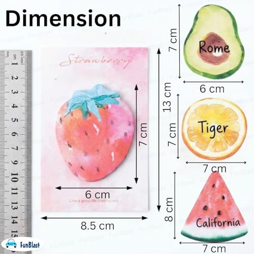 Image of FunBlast Fruit Design Sticky Notes, 4 Sheets - 120 Sticky Notes | Sticky Pad for Study, Point It Marker Stationery Items, Self-Adhesive Memo Pad, Planners and Memo Sticker