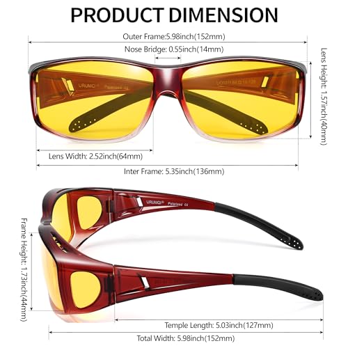 Image of URUMQI Night Vision Driving Glasses Fit Over Eyeglasses for Men Women