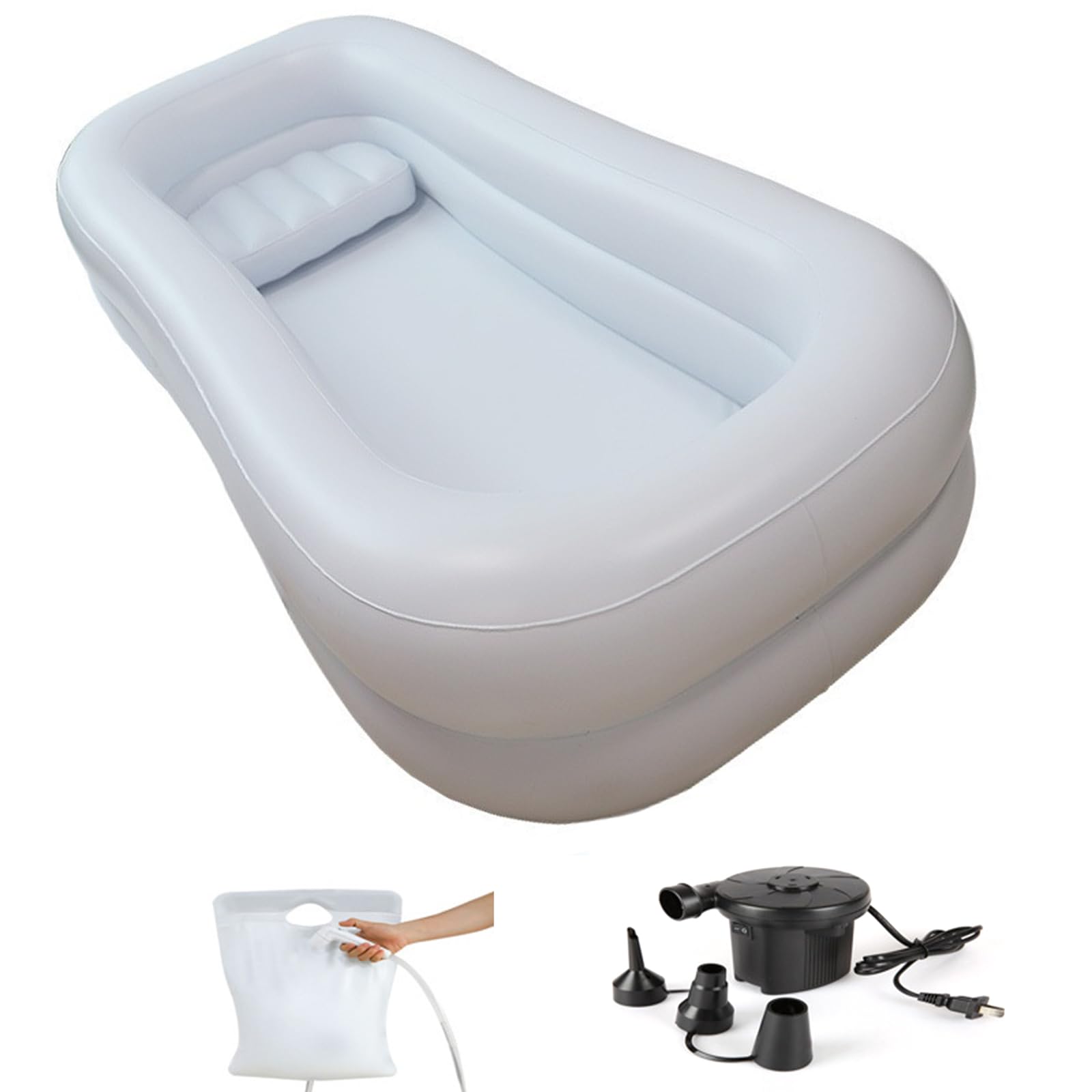 XZLZMYP Medical Bedside Shower Inflatable Bathtub Kit with Air Pump Portable Inflatable PVC Body Washing Basin System Bath in Bed Assistive Aid for Disabled Elderly Bedridden Patient,A