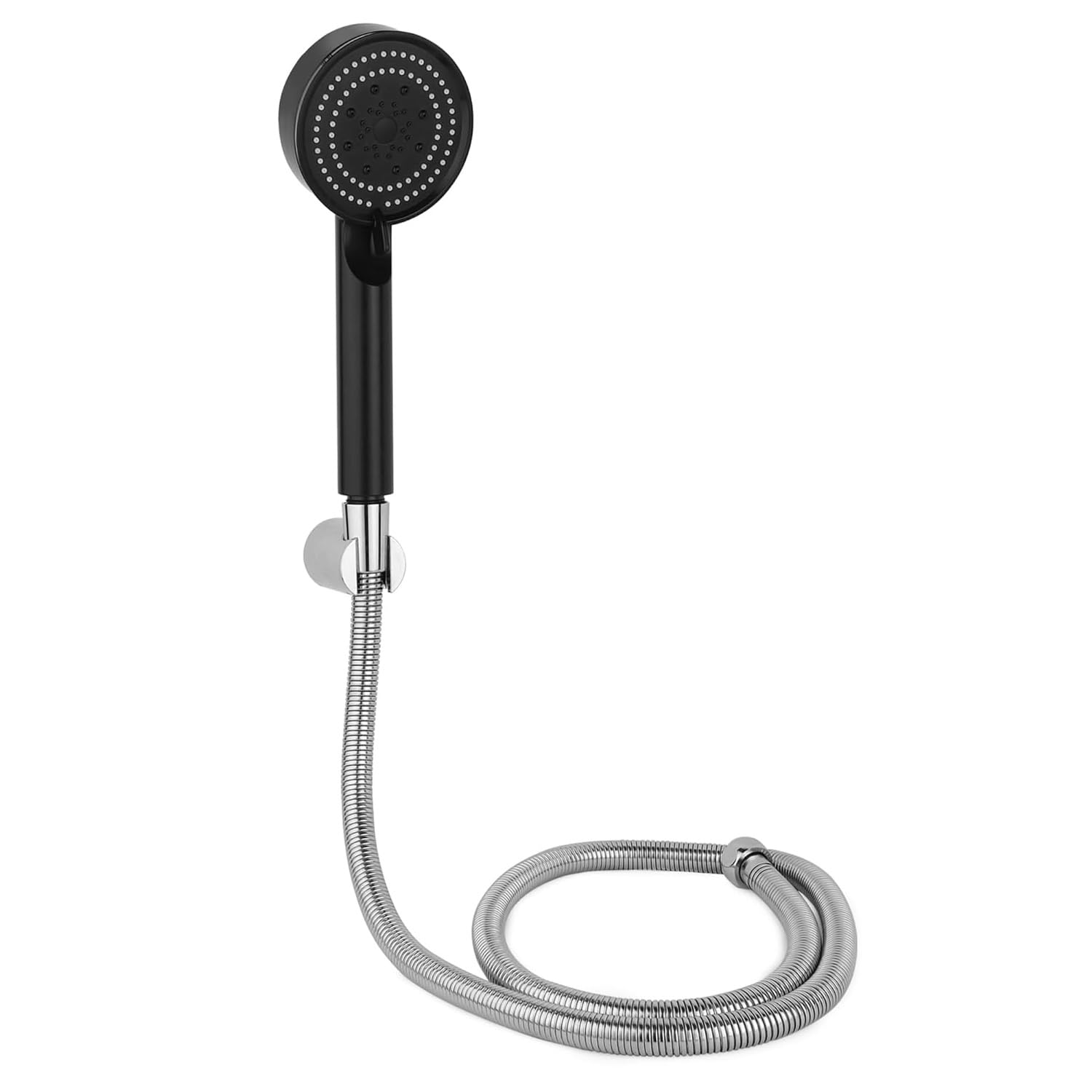 BATH GURU BGBHS001 ABS 9 Inch High Pressure Multi Function 5 Mode Spray Handheld Shower for Bathroom Black Round (With 1.5 Mtr Chrome Plated Shower Tube Hose Pipe)