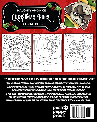 Naughty and Nice Christmas Pugs Coloring Book For Kids and Adults: Anti stress activity pages filled with memes of cute pugs wearing elf outfits, ugly sweaters & Santa Claus hats image 4