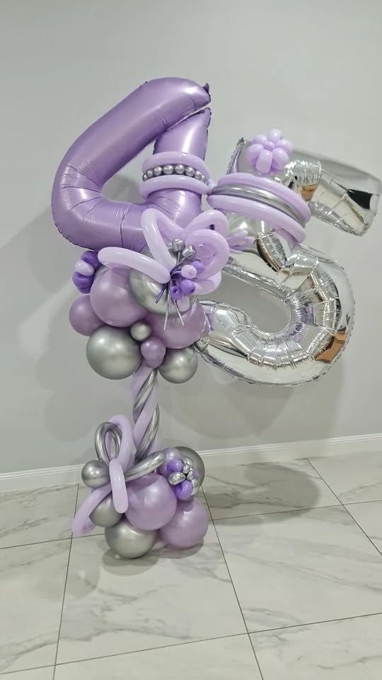 Image of 40 Inch Lilac 1 Balloon for First Birthday, 1st Number Balloons Birthday Decorations, Lavender One Giant Number 1 Balloon