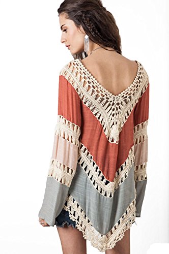 Women’s Boho V Neck Crochet Tunic Tops Blouse Shirt Hollow Out Beach Swimsuit Cover up3