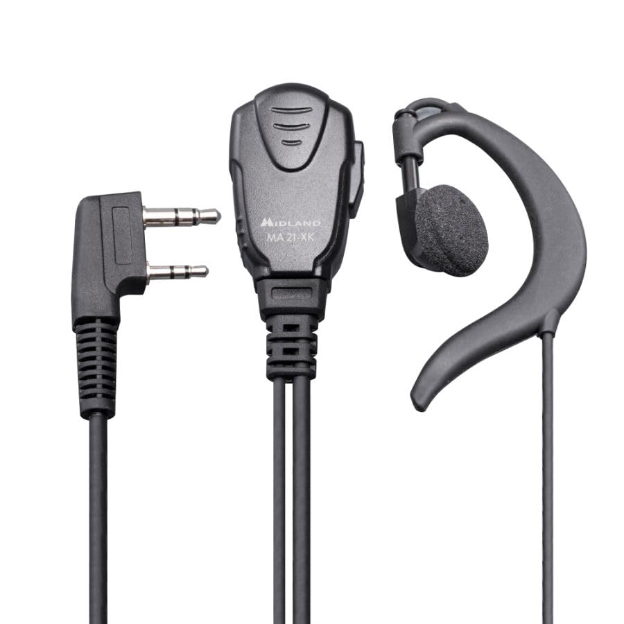 Midland - Microfono con Auricolare Ergonomico Regolabile PTT MA21-XK 2 Pin Kenwood, Audio Chiaro, Comfort Prolungato - Compatibile con Walkie Talkie G10 Pro, G11 Pro, CT990 EB, CT590 S, G13, M-5