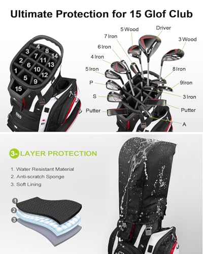Vancropak Golf Cart Bag, Golf Gifts for Men with 15 Way Divider Top, USB Charging Port, Waterproof Protective Rain Cover, Shoe Compartment, Cooler Pocket, Tracker Slot, Umbrella Holder, Golfer Gifts - Image 4