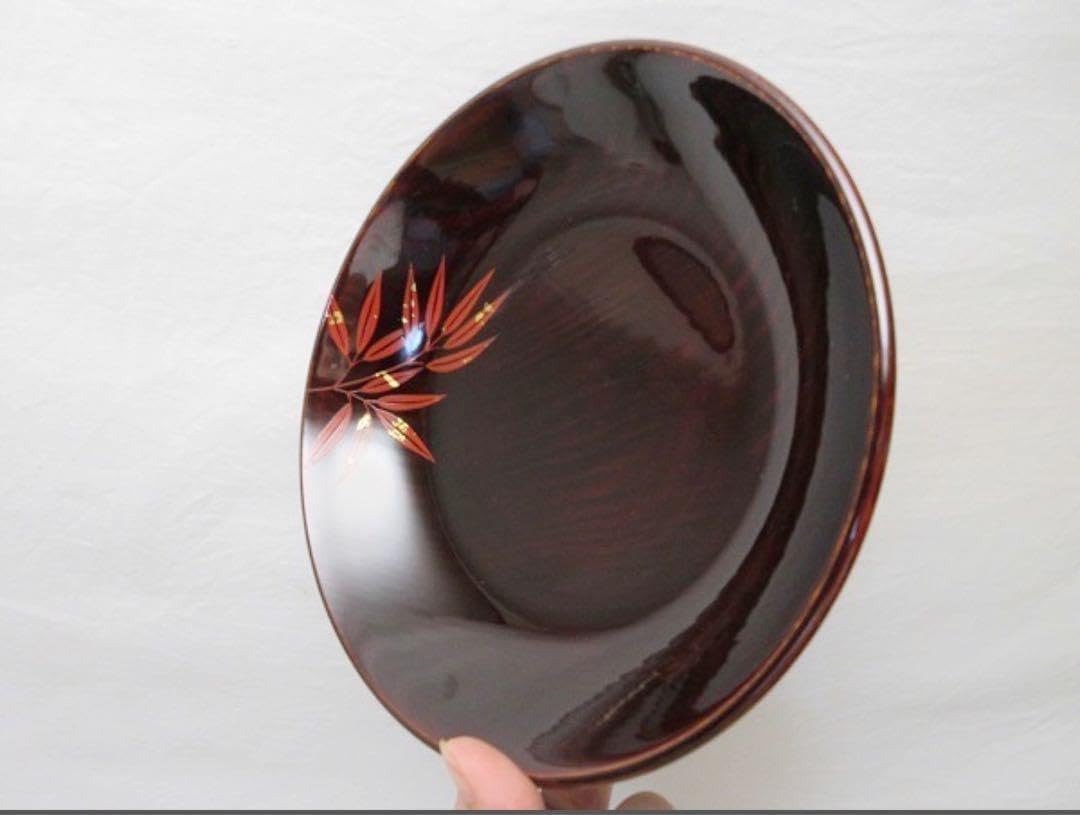 茶道具 服部俊夫造 松溜塗朱竹蒔絵 銘々皿 5客揃 底サイン