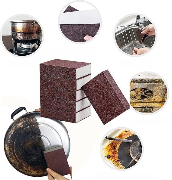 B W Multi-Purpose Cleaning Sponge Blocks, Heavy Duty Sanding Sponges for Kitchen Pots Pans, Brown Coarse Grit Scrubbing Blocks,(Pack of 6).