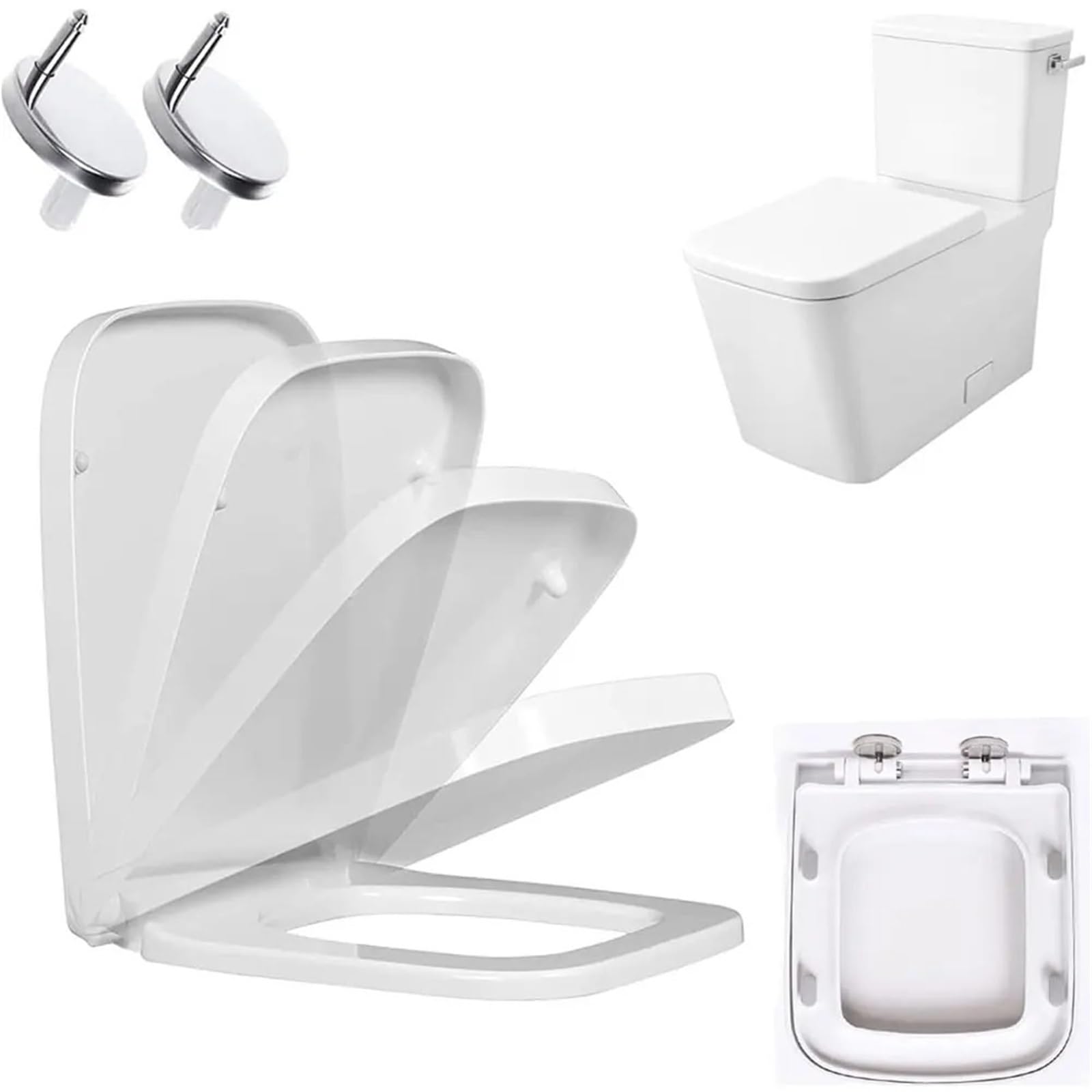 Ladfrtyu White Soft Close Toilet Seat Soft Close Toilet Seat With Quick Release Square Simple Top Fixing With 360Degrees Adjustable Hinges Standard Seats