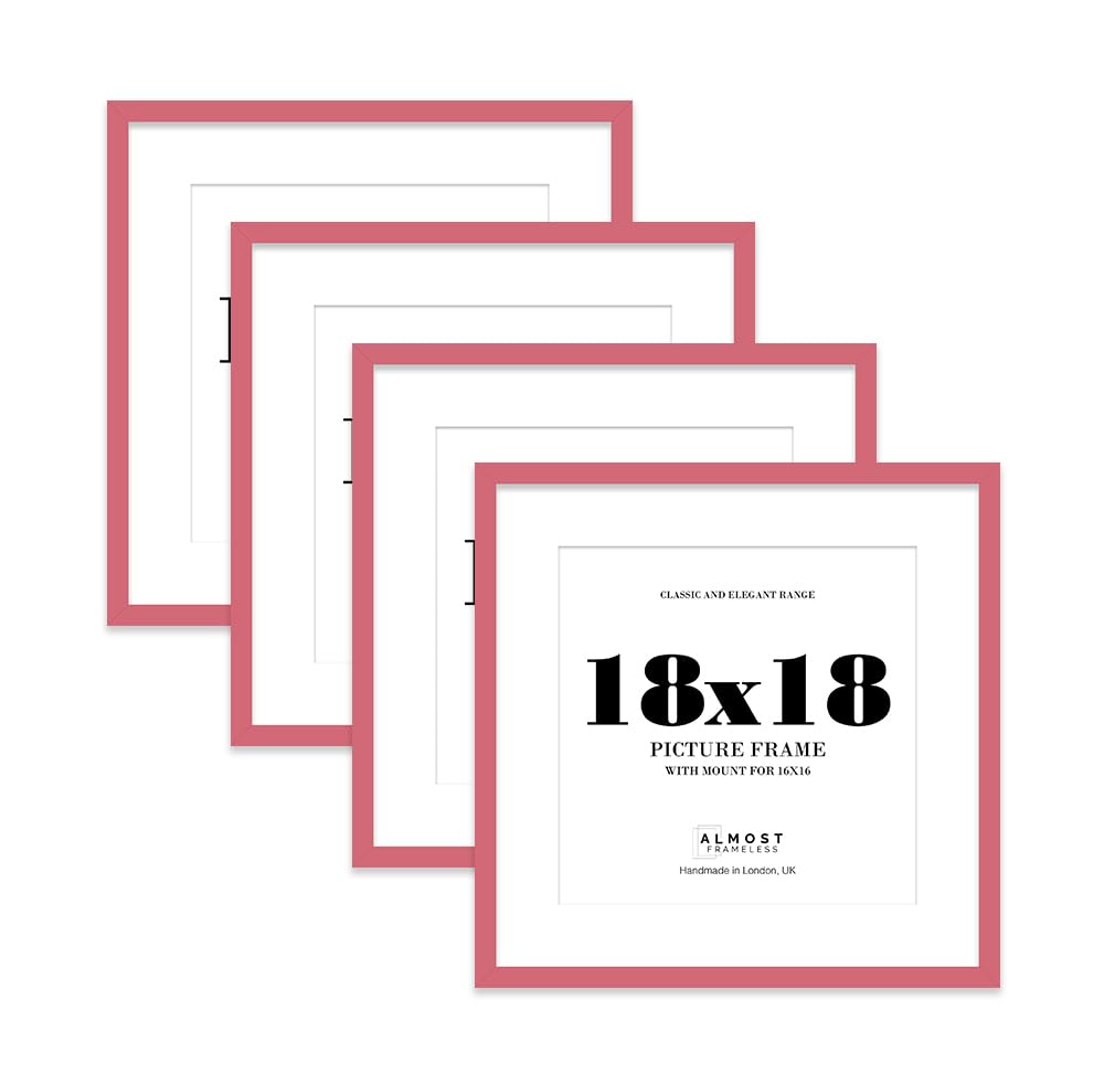 18x18 Pink Picture Frame with Mount for 16x16 Photos, Prints - Modern Square Wall Frame, Set of 4