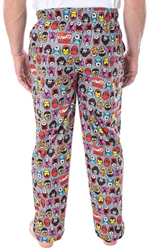 Marvel Men's Vintage Comic Character Faces Superhero Adult Sleep Lounge Pajama Pants3