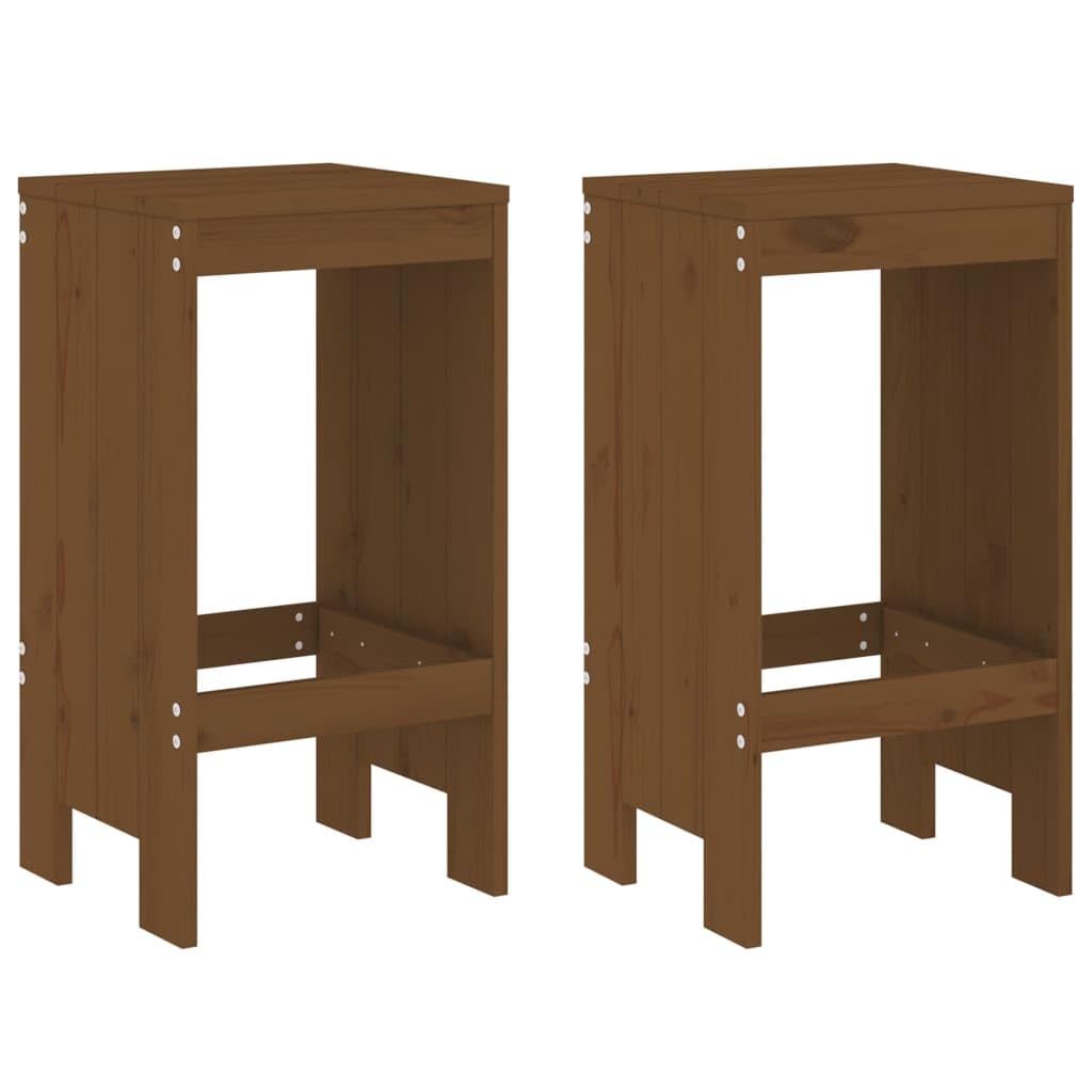 Juego de bar de jardín de madera maciza de pino, 82,5 cm, con 2 taburetes sin respaldo, diseño moderno, resistente, para balcón, terraza, jardín (3 piezas)