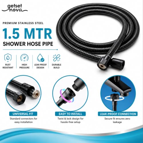 Image of Jet Spray Pipe 1.5m Health Faucet Hose 304 Stainless Steel Flexible Toilet Bidet Bathroom Connection Leak-Resistant Rust-Resistant Black Replacement Tube Easy Installation 1-Year Warranty