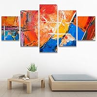 SIGNWIN 5 Panel Canvas Wall Art Modern Art Abstract Brushstroke Closeup Expressionism Expressive Modern Multicolor Oil Painting for Home Decorations Ready to Hang - 60