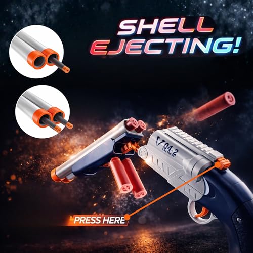 Image of MABLE Double Barrel Shotgun Toy for Kids | Soft Bullet Gun Gift with 10 Darts & 6 Shells | Role-Play Shooting Toy Gun for Kids 6-12 | Indoor Outdoor Play