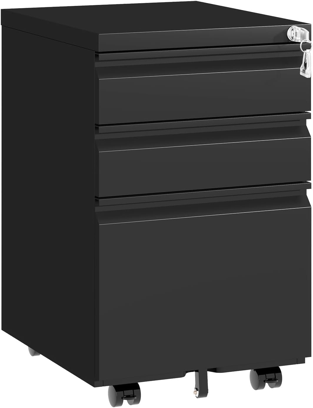 TEEALUBAN 3 Drawer File Cabinet with Lock,Under Desk Filing Cabinet for Home Office Storage Letter/Legal/A4,Mobile Steel Cabinets with Wheels,Fully Assembled,Black