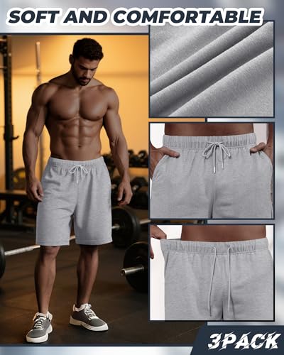 3 Pack Big and Tall Men's Sweat Shorts Basketball Athletic L-5XL Drawstring Elastic Waist Pocket Workout Bermuda3