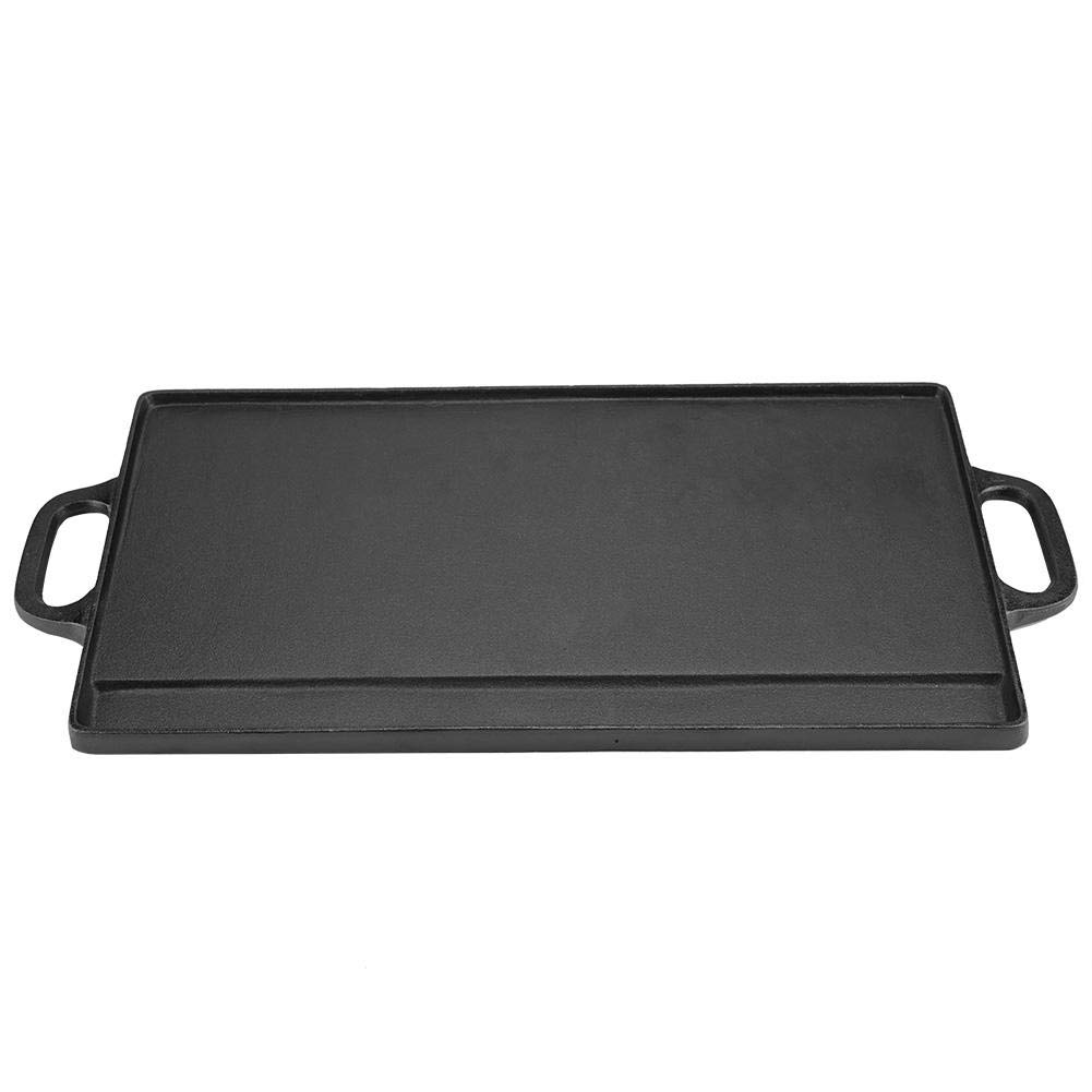 GOTOTOP Piastra in Ghisa Rettangolare per Barbecue, Padella Antiaderente Doppia Faccia con Due Manici, per Induzione e Gas, 50.5x23.5cm, Nero