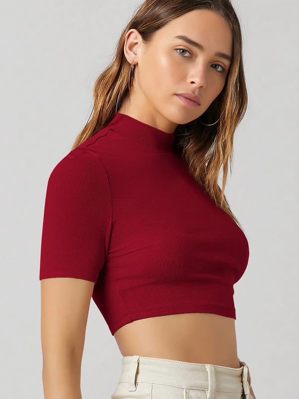 Image of Dream Beauty Fashion Women's High /Turtle Neck Short Sleeves Stylish Casual Crop Top, 17 Inches