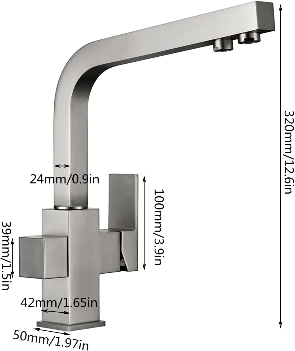 Filtre de robinet d'évier de cuisine en laiton chaud et froid 3 voies rotatif à 360 degrés d'eau potable brossé