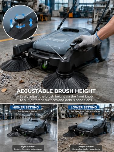 Image of Walk Behind Floor Sweeper Manual, 41 inch Sweeping, 55L Hopper, Industrial and Commercial Push Sweeper for Warehouses,Shop,Street,Yard,Farm,Indoors Outdoors Hard Floor (Baby Blue)