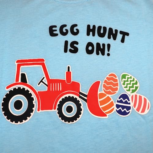 Image of Kids Easter Shirt for Boys Girls Tractor Eggs Hunt T-Shirt Toddler Short Sleeve Easter Outfits Excavator Bunny Tee Top