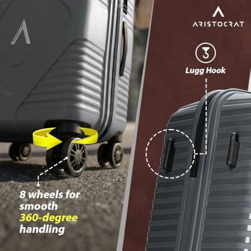 Image of Aristocrat Crystal Check-in Trolley Bag 66cm | Medium Hard Luggage | 8-Wheel Suitcase for Travel | Combination Lock with Anti-Theft Zipper | Polypropylene | 3 Years International Warranty (Grey)