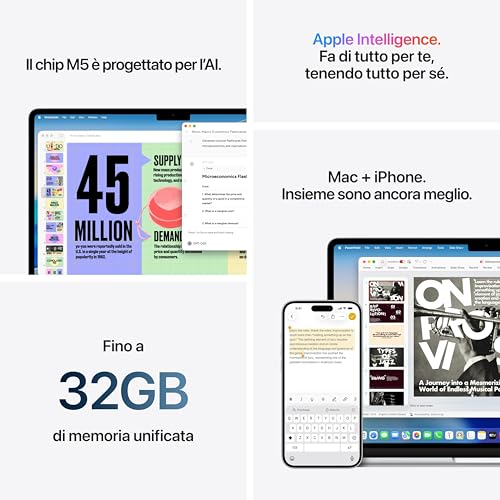 MacBook Air 13'' con chip M5: progettato per l’AI, display Liquid Retina da 13,6'', 32GB di memoria unificata, 512 GB di archiviazione SSD, 10 CPU, 8 GPU, Wi Fi 7 – Argento - Notebook - Immagine 4