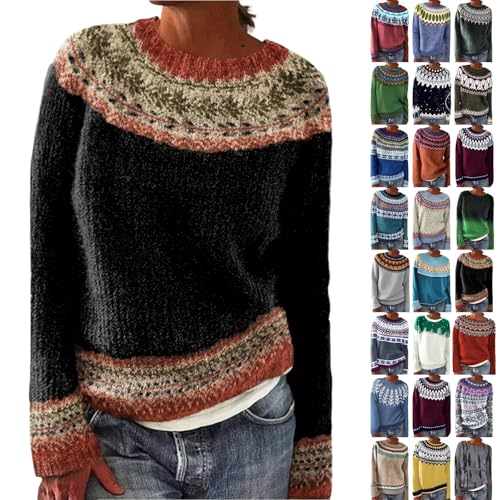 Fair Isle Sweater Women Knit Oversized Vintage Boho Argyle Crochet Long Pullover Sweaters 2025 Fall Winter Outfits