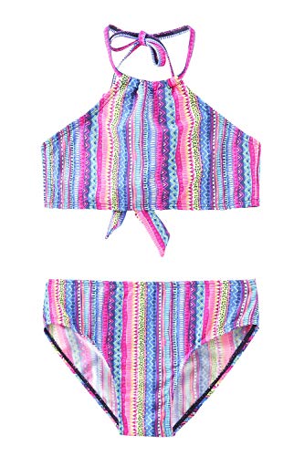 Image of Girls Two Piece Bikini Swimsuits Striped Ruffle Swimwear Falbala Bathing Suit Set