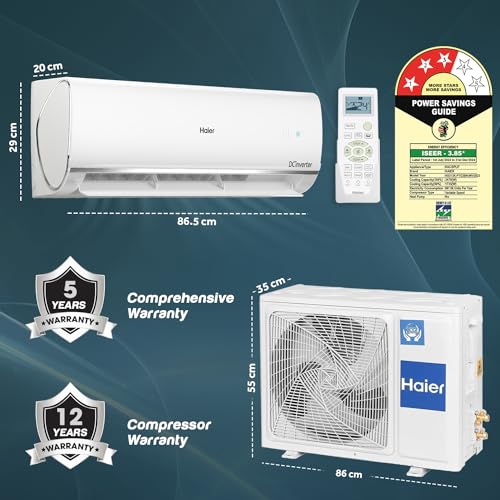 Image of Haier 1 Ton 3 Star Triple Inverter Split AC (Copper, 7 in 1 Convertible, Anti Bacterial Filter, Cools at 60C Temp, 20 Mtrs Air Throw - HSU13K-PYSS3BN-INV)