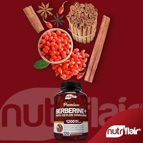 Nutriflair NFH-BBR-1120 Premium Berberine Hcl 1200Mg, 120 Capsules - Plus Pure True Ceylon Cinnamon, Berberine Hci Root Supplements Pills thumb #1