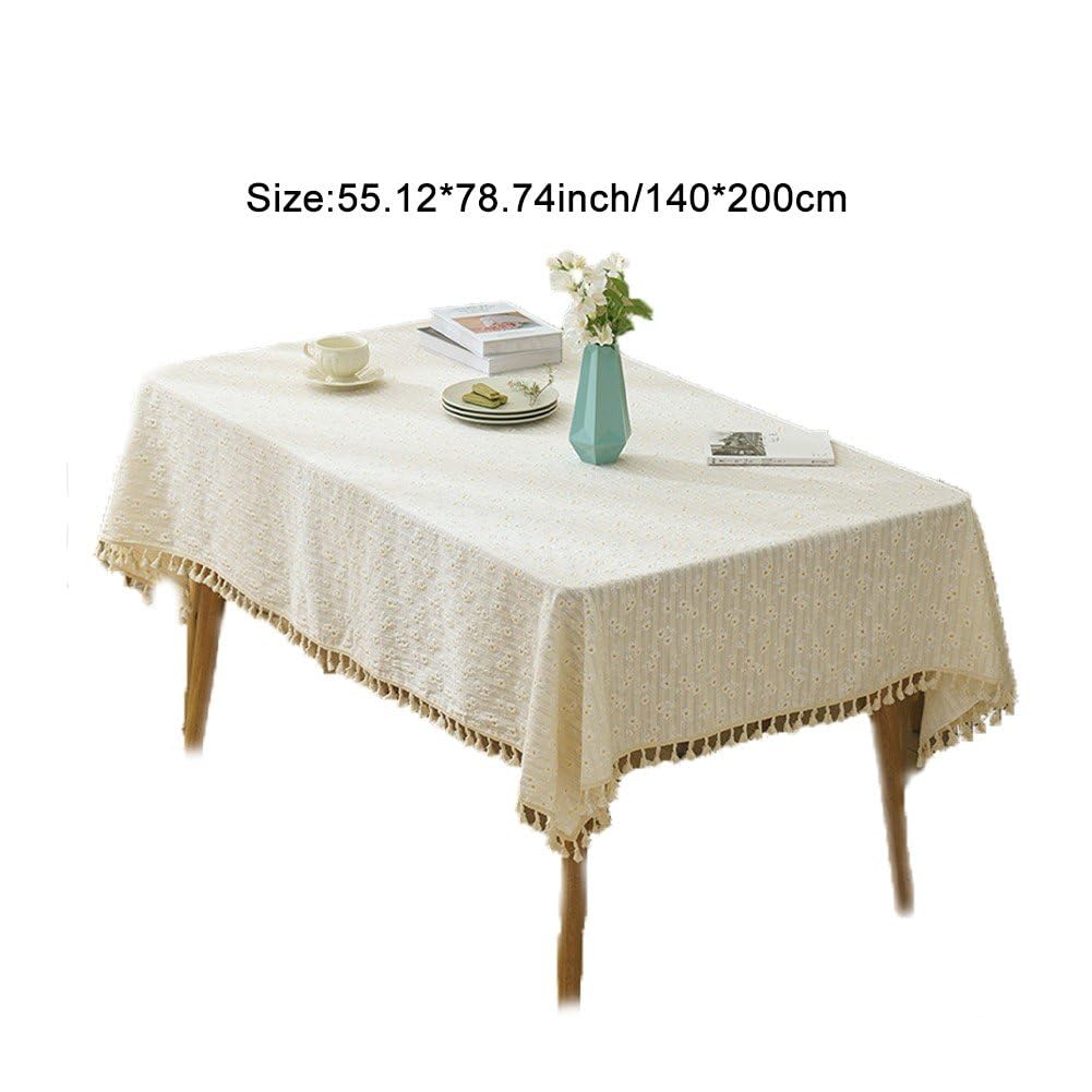 Bawełniany kwiatowy obrus mała stokrotka wzór 140 x 200 cm obrus na stół z frędzlami t do dekoracji kuchni i jadalni herbata parowa stół