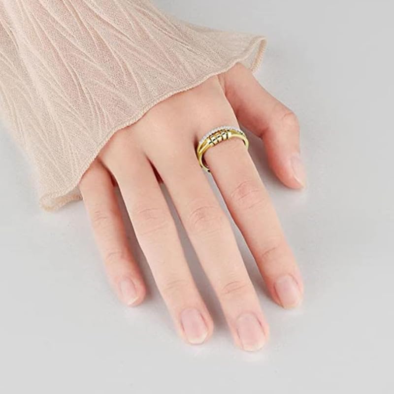 Fidget Spinner Ring for Anxiety Relief Adjustable Multi-Layered Open Ring with Rotating Bands Stress Relief Jewelry