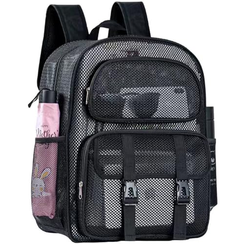 SWANSWIFT Large Mesh Backpack for School Heavy Duty, See Through Backpack for Girls Boys Student Diving Travel(Black)